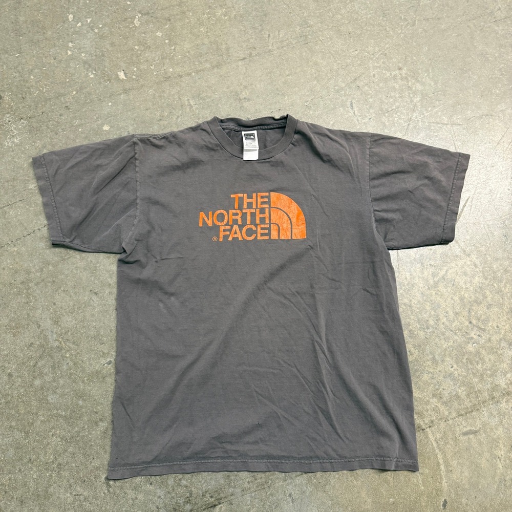 The North Face Mens Graphic T-Shirt Medium Gray‎ Orange Logo Short Sleeve Tee